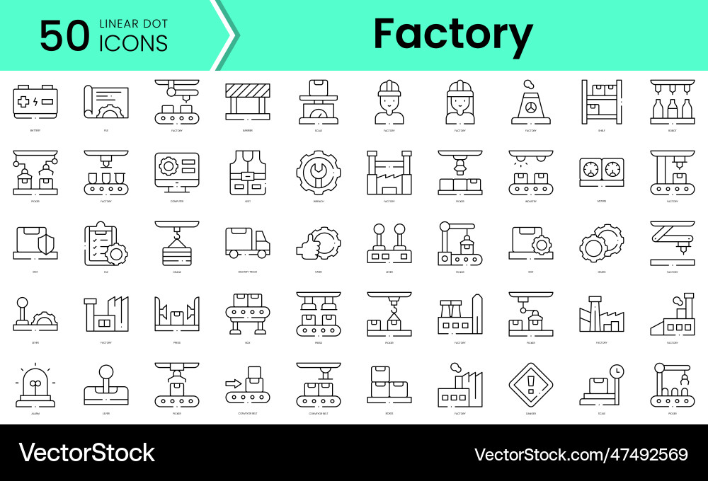 Set of factory icons line art style bundle Set of factory icons line art style bundle vector image