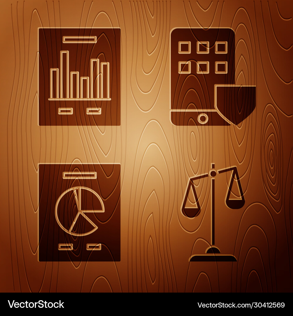 Set scales justice document with graph chart Set scales justice document with graph chart vector image