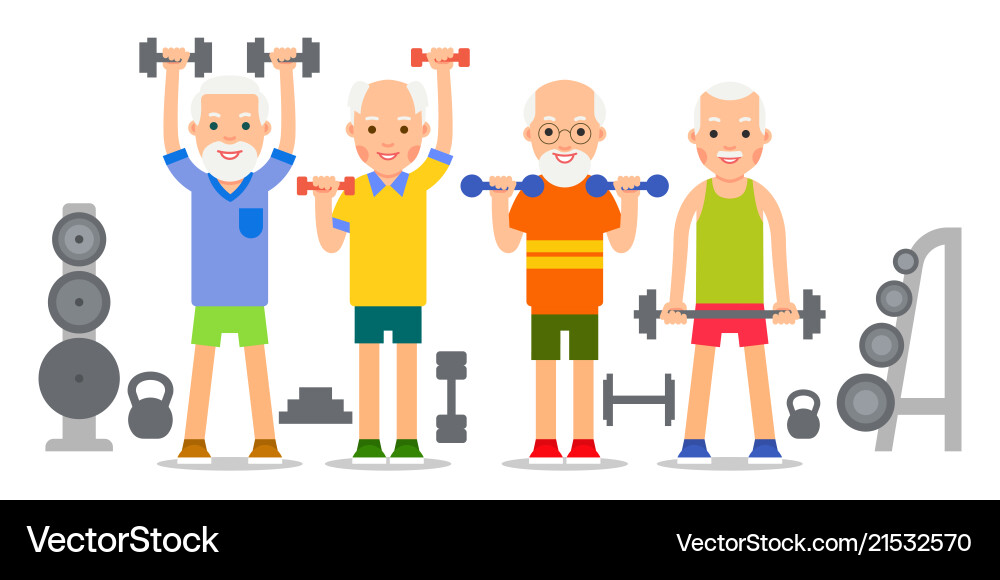 Old man doing exercises with dumbells Vector Image