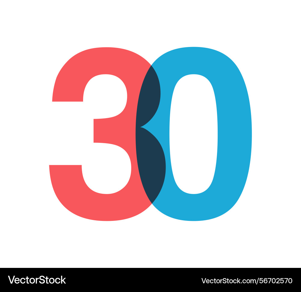 Overlapping red and blue 30 digits Overlapping red and blue 30 digits vector image
