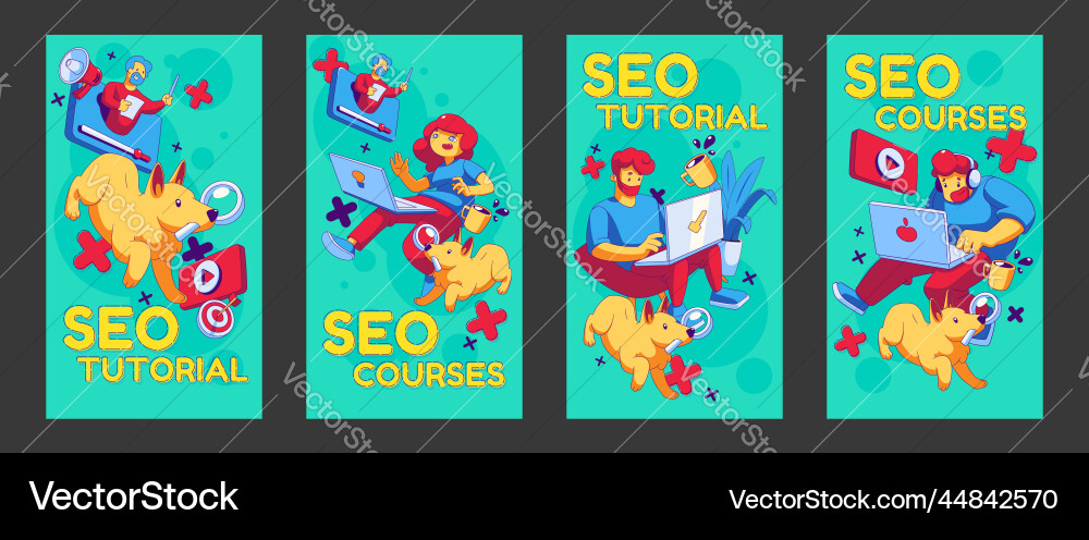 Seo tutorial posters search engine optimization Vector Image