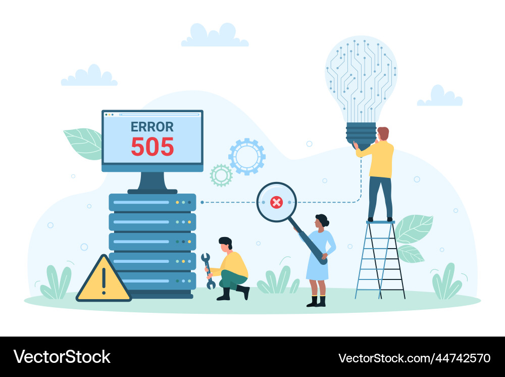 Server Error: Tiny Person Troubleshooting Vector Image