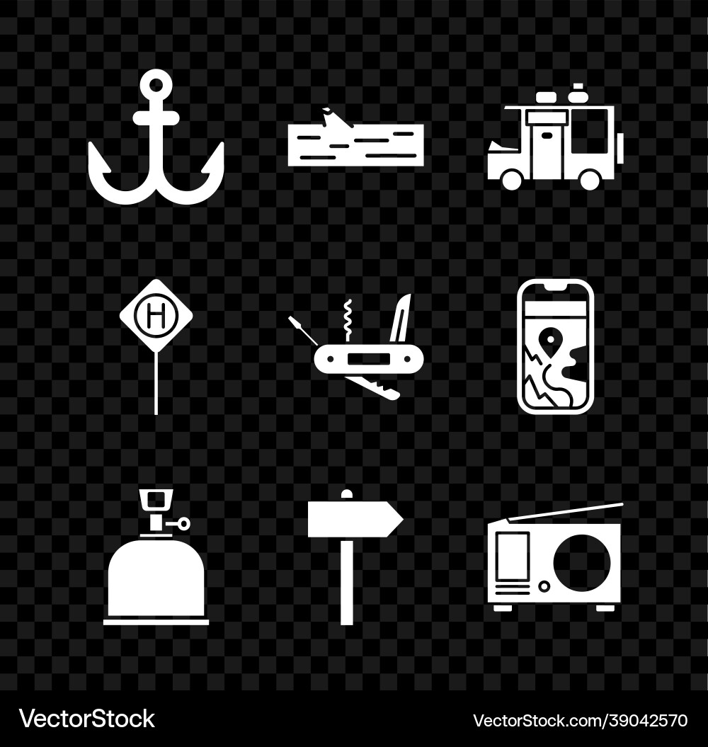 Set anchor wooden log rv camping trailer gas Set anchor wooden log rv camping trailer gas vector image