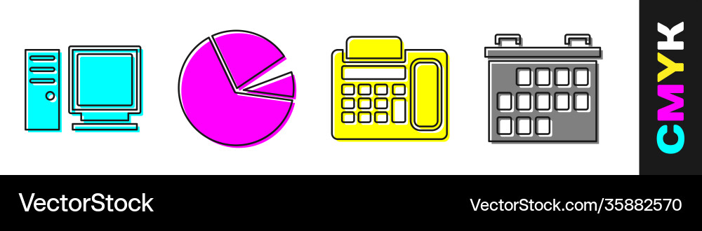 Set computer monitor pie chart infographic vector image