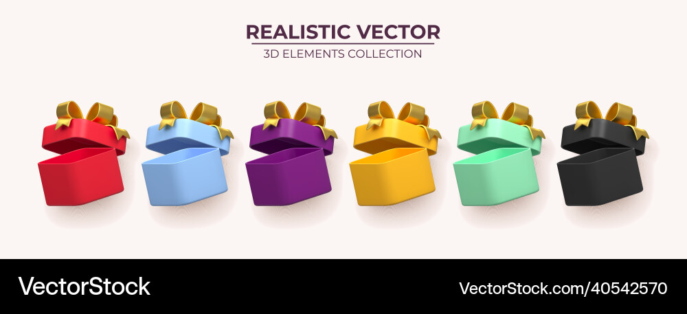 Set of realistic empty open gift box with golden Set of realistic empty open gift box with golden vector image