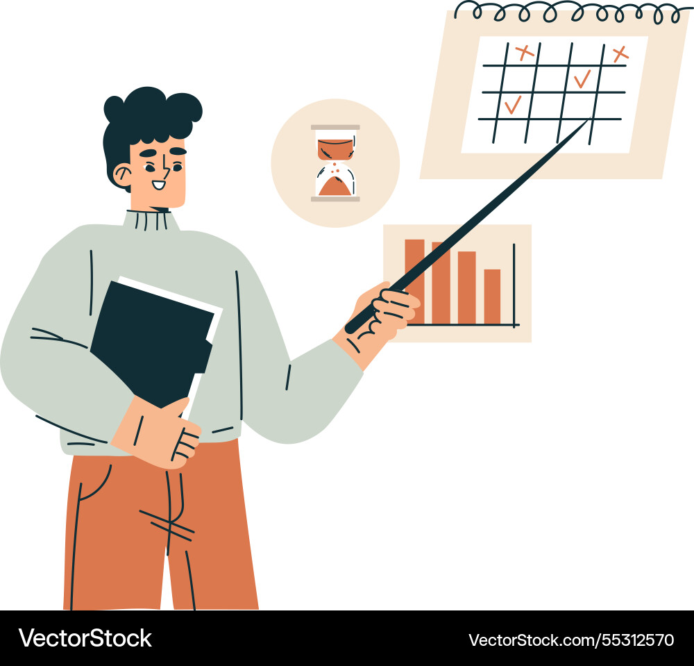 Time management with man character pointer Vector Image