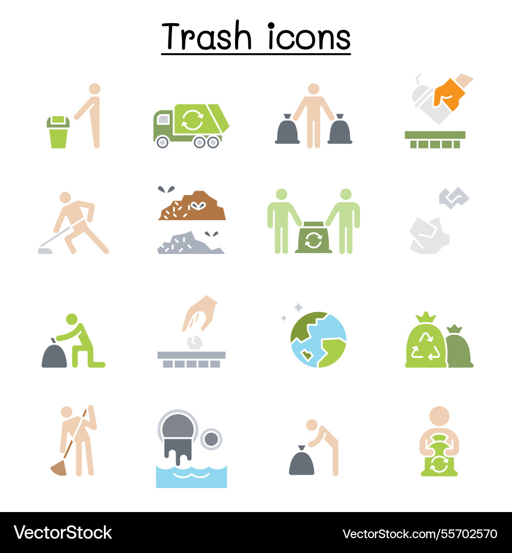 Trash garbage rubbish dump refuse icon set Trash garbage rubbish dump refuse icon set vector image
