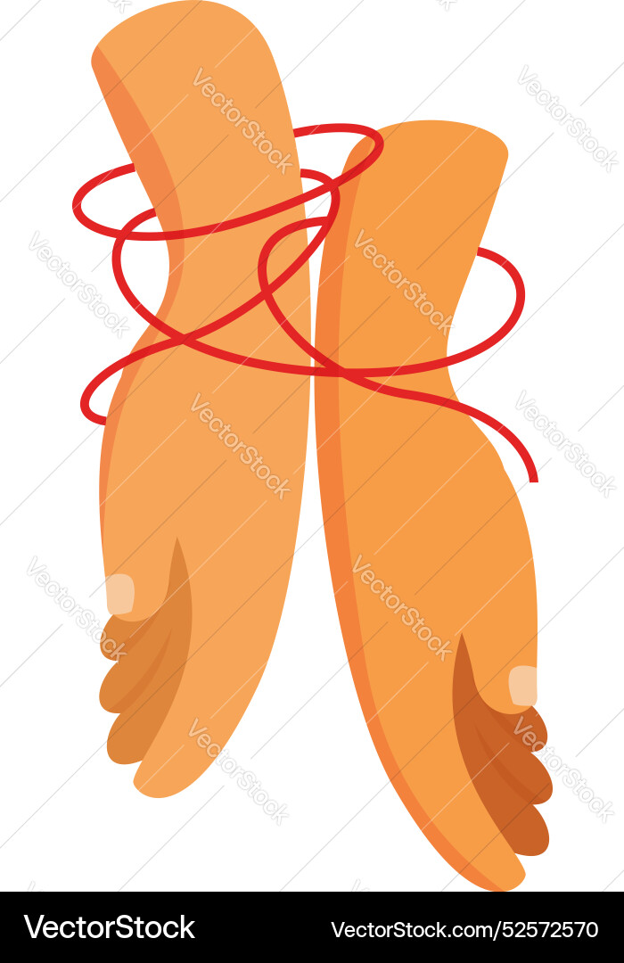 Two hands tied together with red string showing Two hands tied together with red string showing vector image