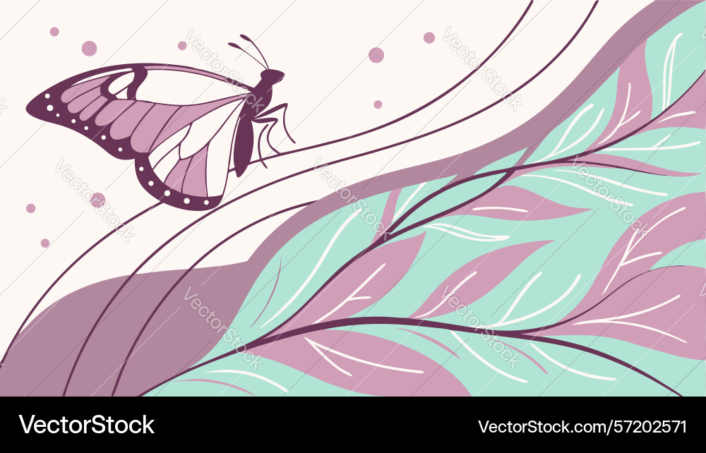 Butterfly on abstract flowing pattern design vector image
