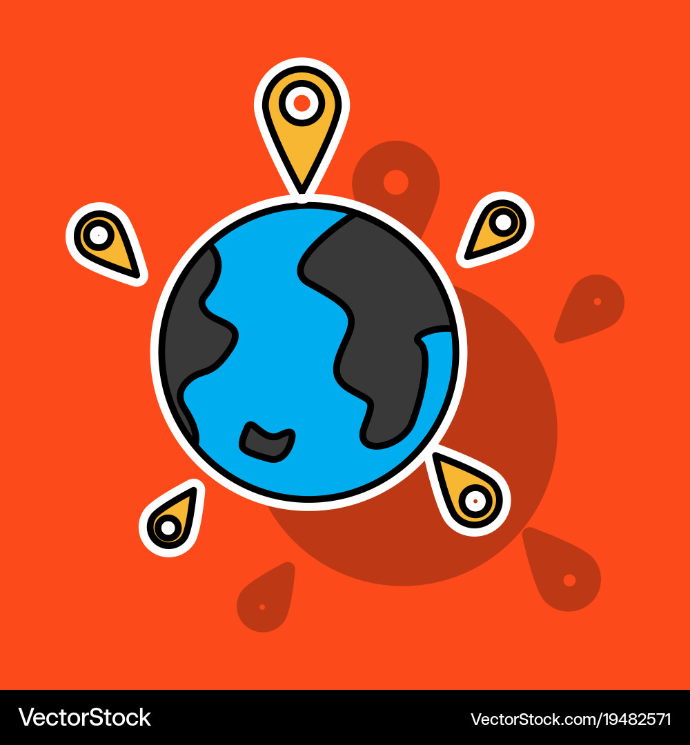 Globe earth with color pointer marks vector image