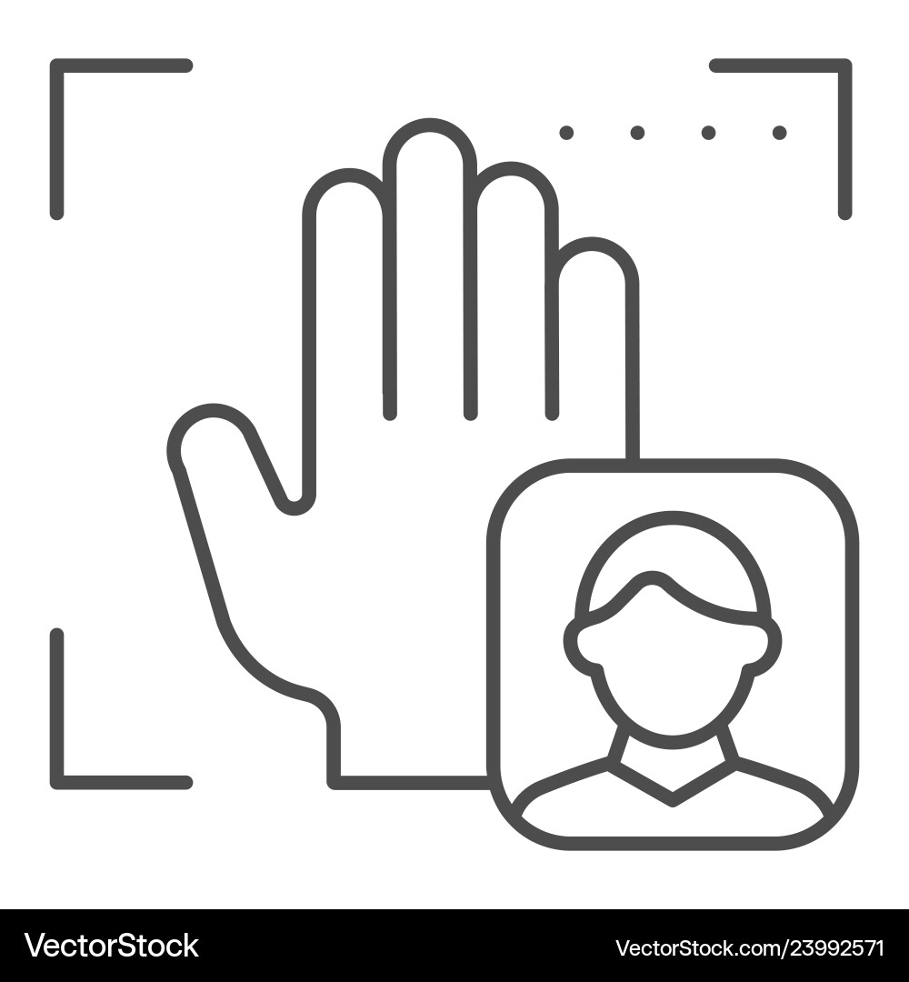 Palm user recognition thin line icon focus Palm user recognition thin line icon focus vector image