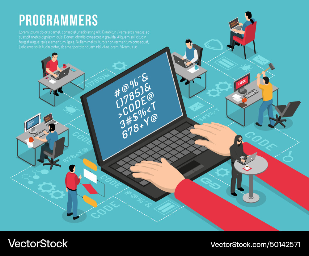 Programmers work isometric conceptual composition Programmers work isometric conceptual composition vector image