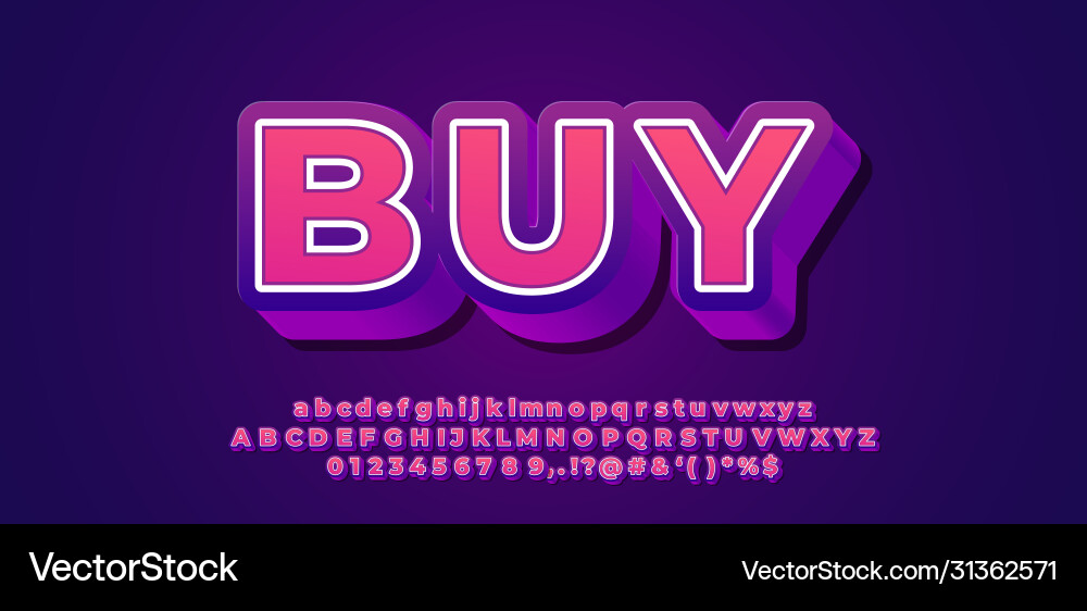 Rounded purple 3d font styles design templates vector image