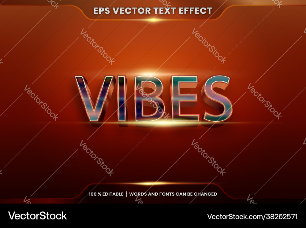 Text effect in 3d vibes gold words font styles Text effect in 3d vibes gold words font styles vector image