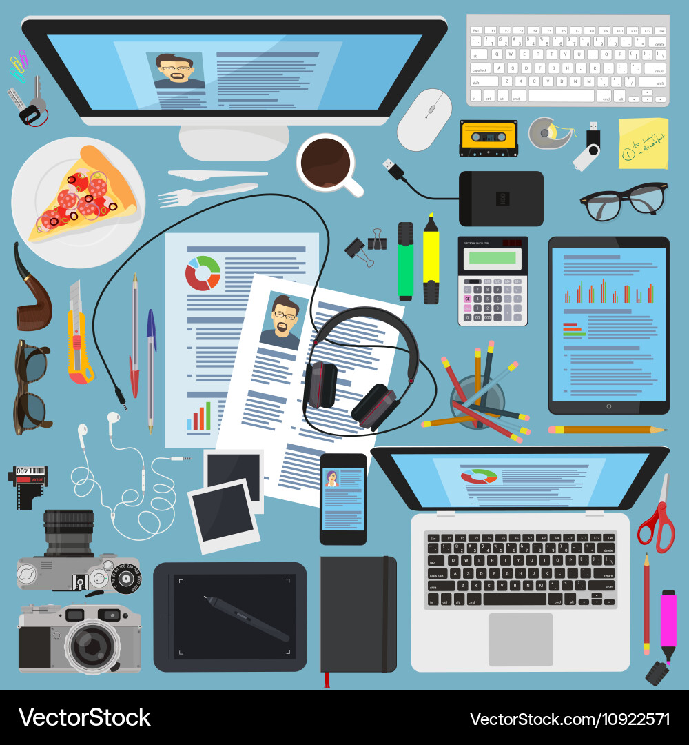 Top view desktop flat design elements vector image