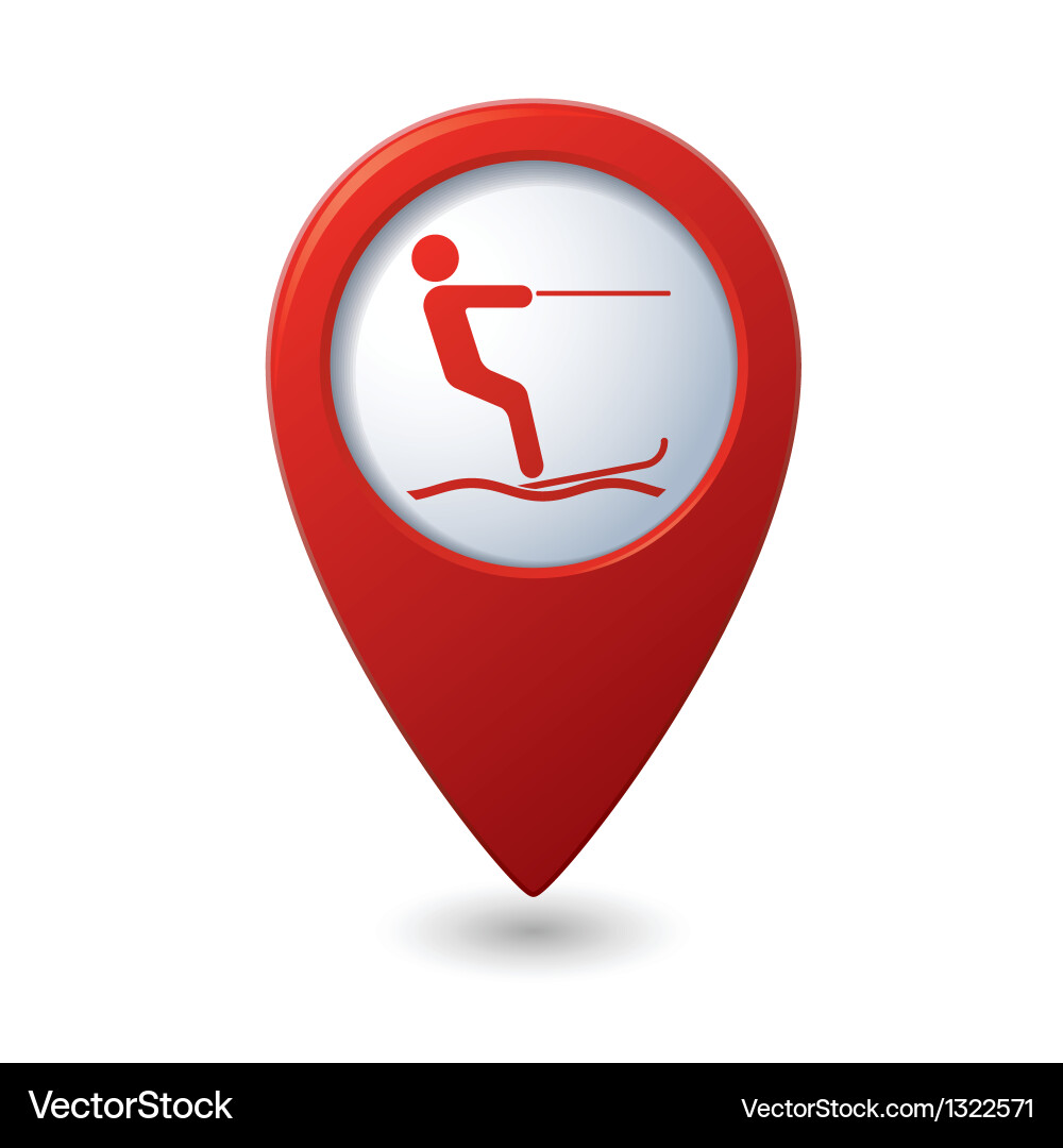 Water skiing sign symbol on map pointer Vector Image