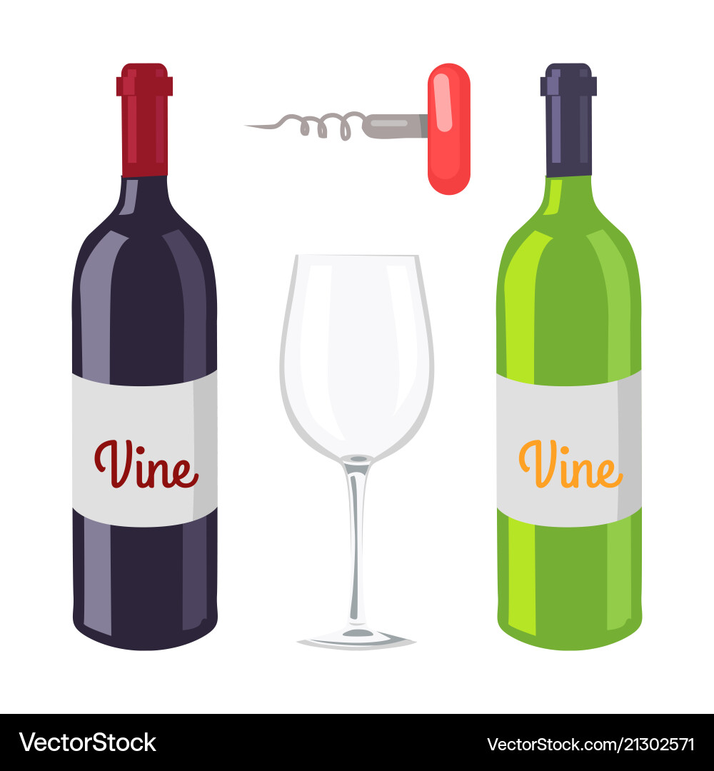 Wine bottles and corkscrew Wine bottles and corkscrew vector image