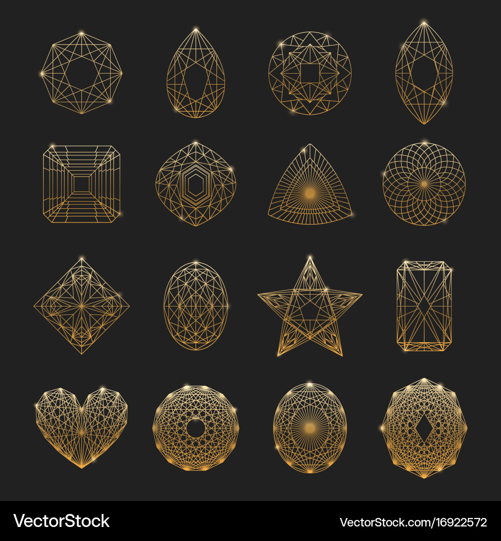 Gemstone Icon Set - Linear Style Vector Image