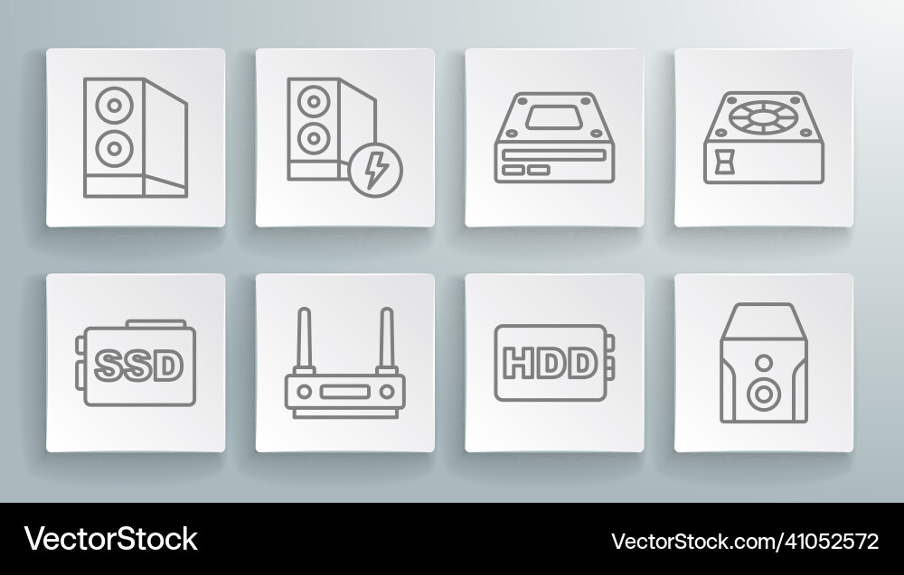 Set line ssd card case of computer router and wi Set line ssd card case of computer router and wi vector image