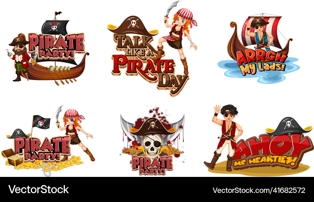 Set of pirate cartoon characters and objects Set of pirate cartoon characters and objects Vector Image