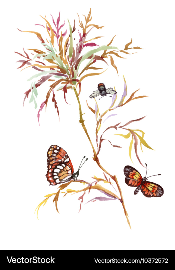 Spring butterflies on tree twig pattern background vector image