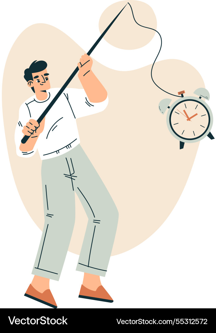 Time management with man character catch clock Vector Image