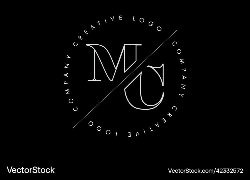 Weißer Umriss mc m c Buchstaben-Logo mit Schnitt Weißer Umriss mc m c Buchstaben-Logo mit Schnitt vektorbild