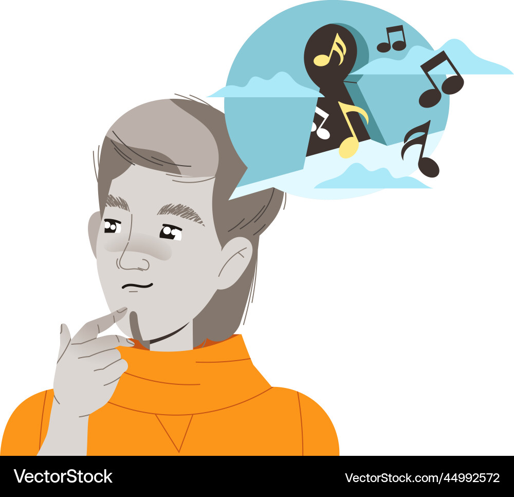 Woman character with music type of thinking vector image