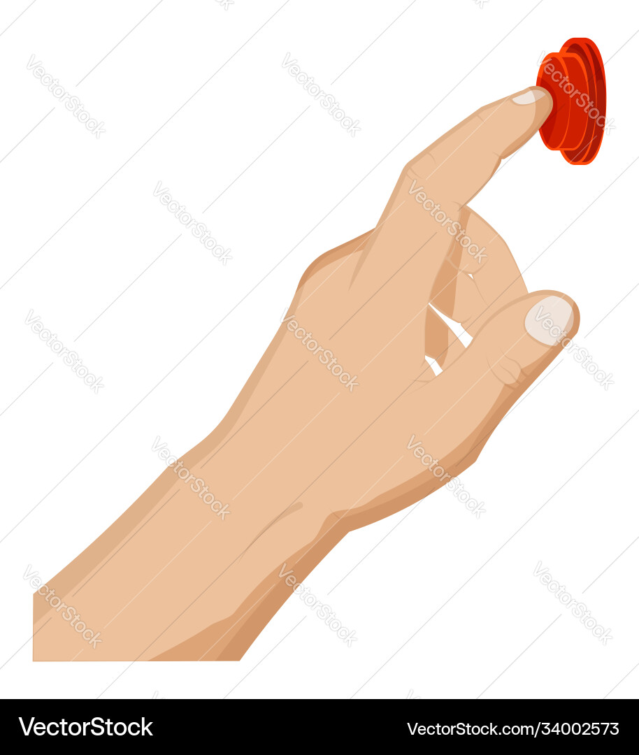 Hand gesture man presses button with his Hand gesture man presses button with his Vector Image