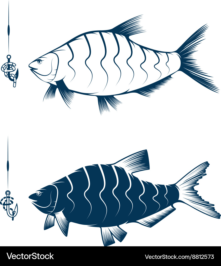 Hook with worm and bream design template Vector Image