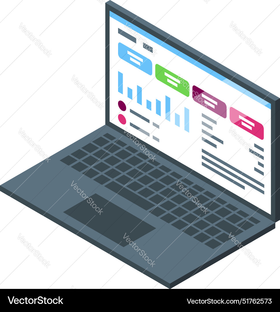 Laptop showing statistical charts representing Laptop showing statistical charts representing vector image