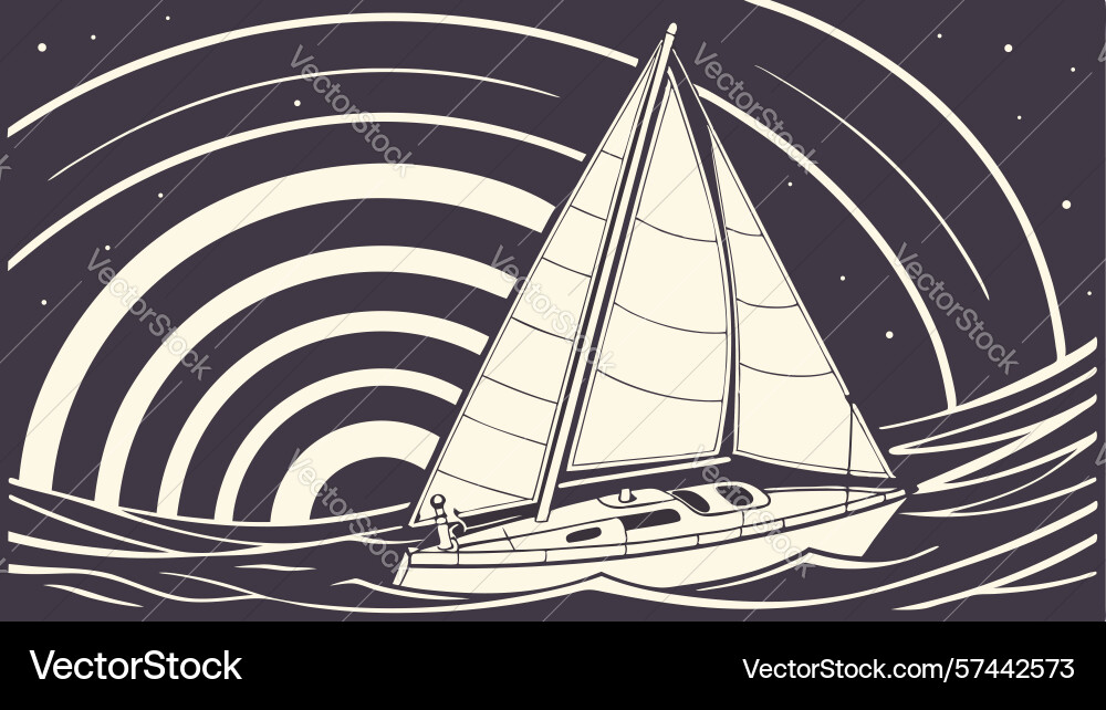 Sailboat with concentric wave patterns design vector image