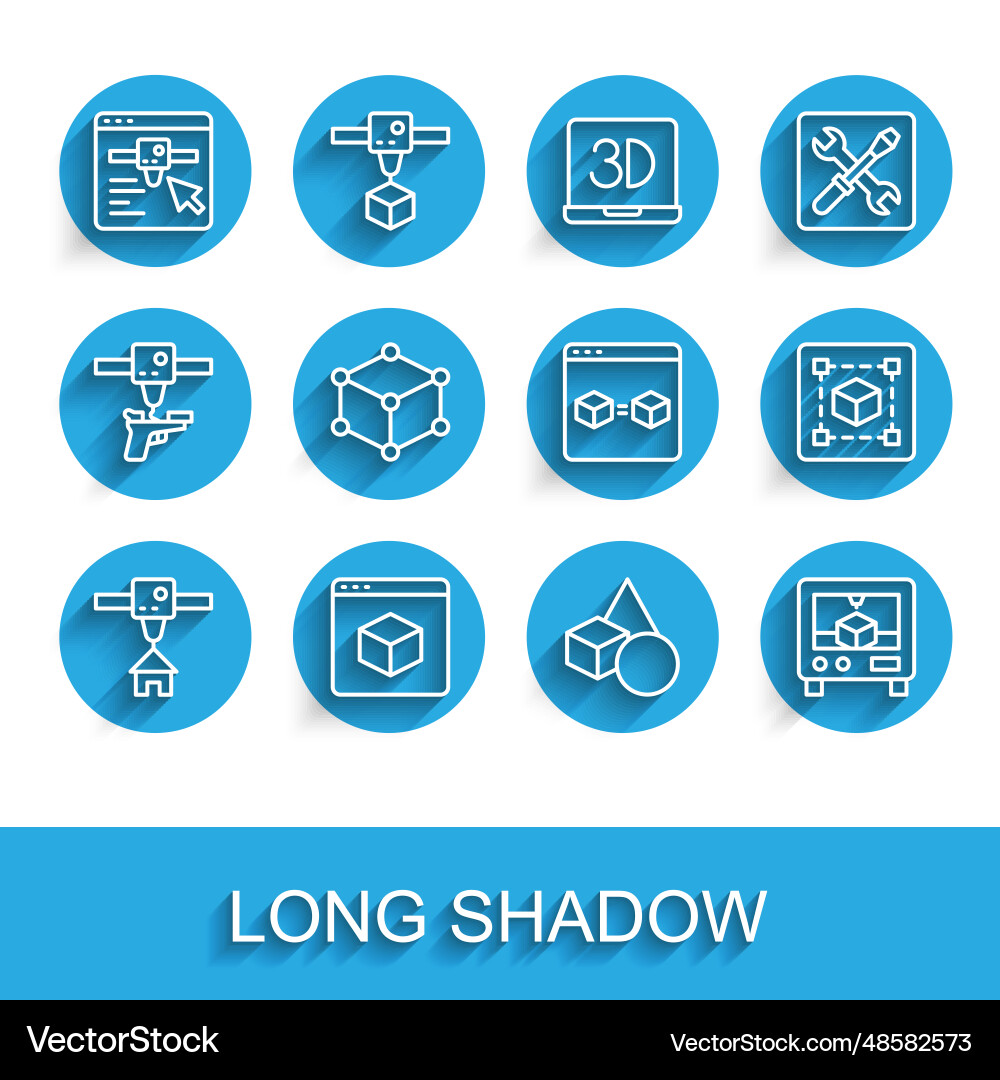 Set line 3d printer house setting basic Set line 3d printer house setting basic vector image