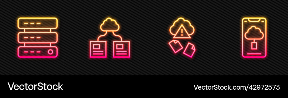 Set line cloud hacking server data web hosting Set line cloud hacking server data web hosting vector image