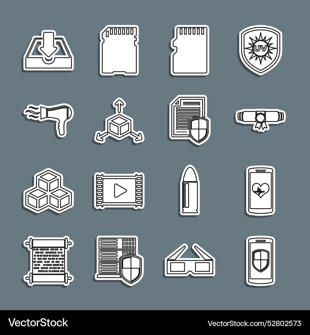 Set line smartphone with shield heart rate Set line smartphone with shield heart rate vector image