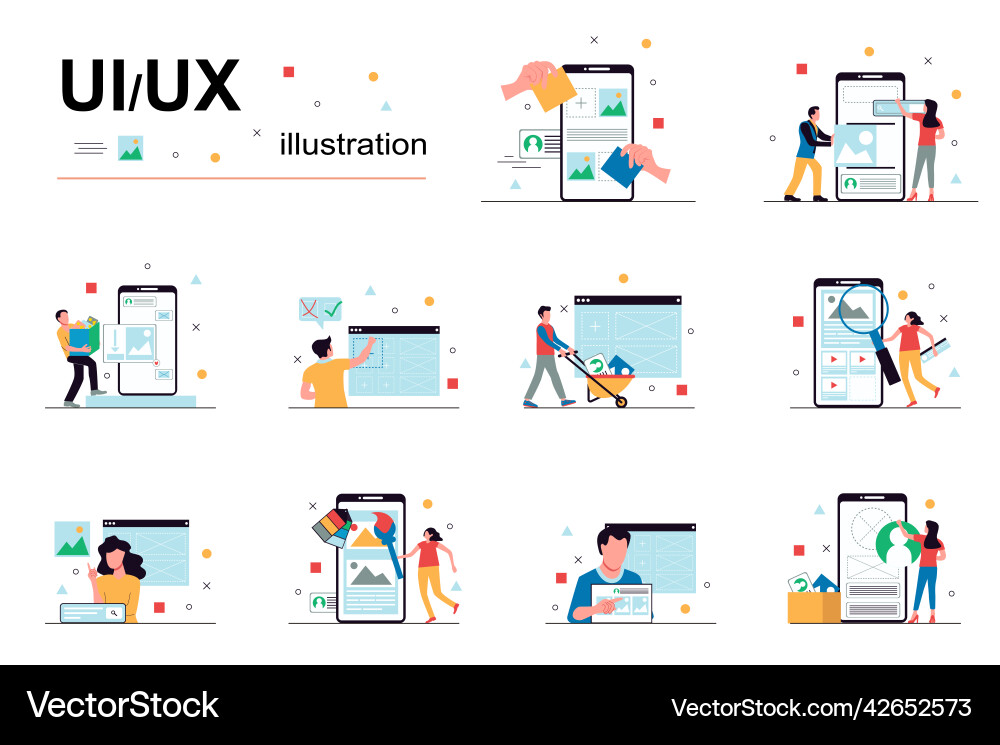 Ui ux Design- und Programmierkonzept mit Menschen Ui ux Design- und Programmierkonzept mit Menschen vektorbild