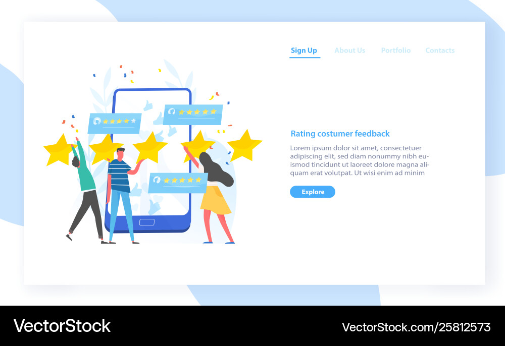 Website template with people leaving five star Website template with people leaving five star vector image