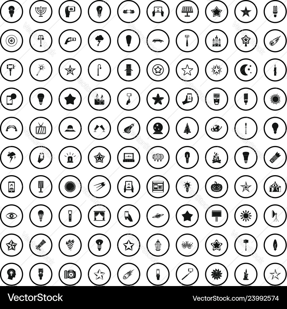 100 light icons set in simple style 100 light icons set in simple style vector image