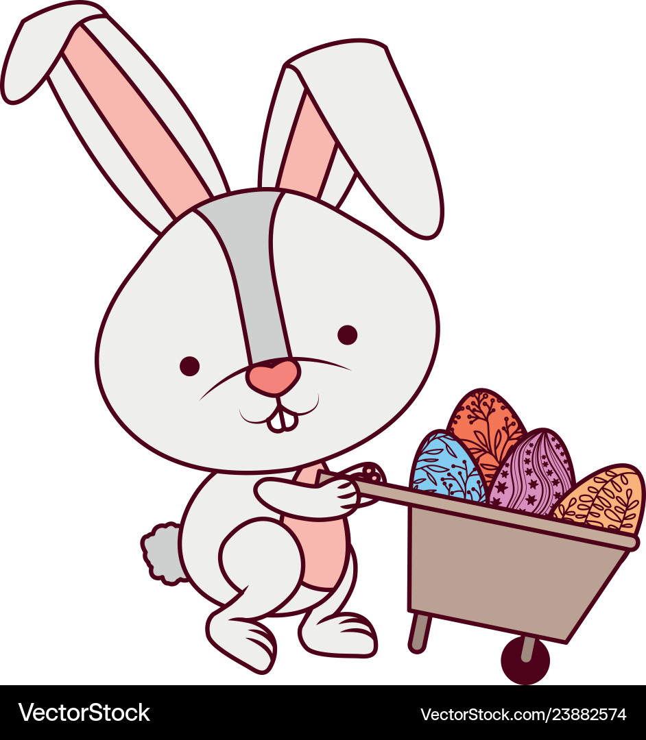 Bunny with wheelbarrow and easter eggs icon Vector Image