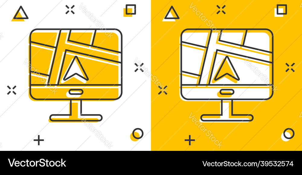 Computer navigation icon in comic style monitor Computer navigation icon in comic style monitor vector image