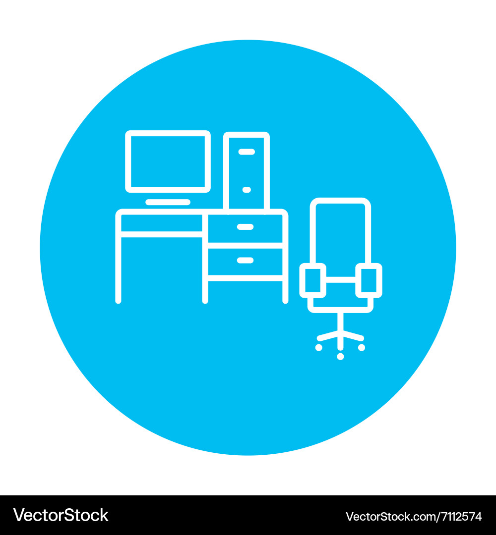 Computer set with table and chair line icon vector image