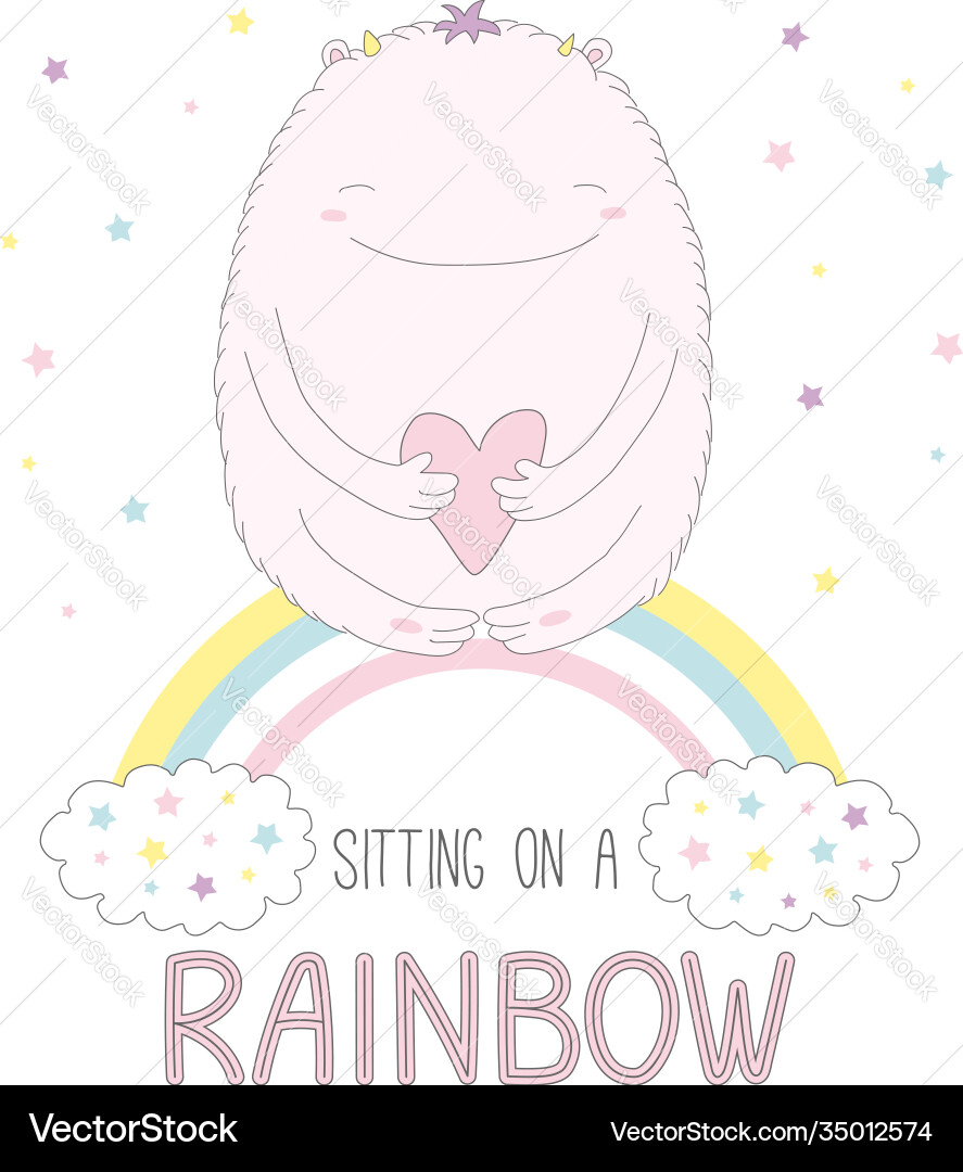 Cute monster sitting on a rainbow Vector Image