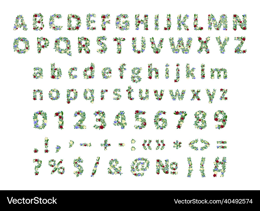 Floral Alphabet & Numbers Collection Vector Image
