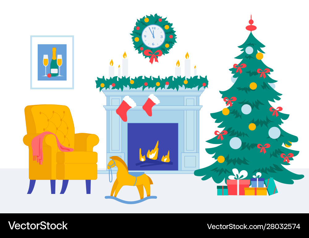 Gemütliches Wohnzimmer neues Jahr Weihnachten eve Innenraum Gemütliches Wohnzimmer neues Jahr Weihnachten eve Innenraum vektorbild