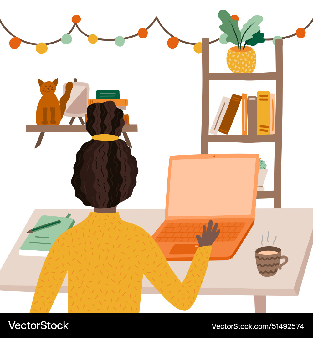 Girl works before computer typing on keyboard Girl works before computer typing on keyboard vector image
