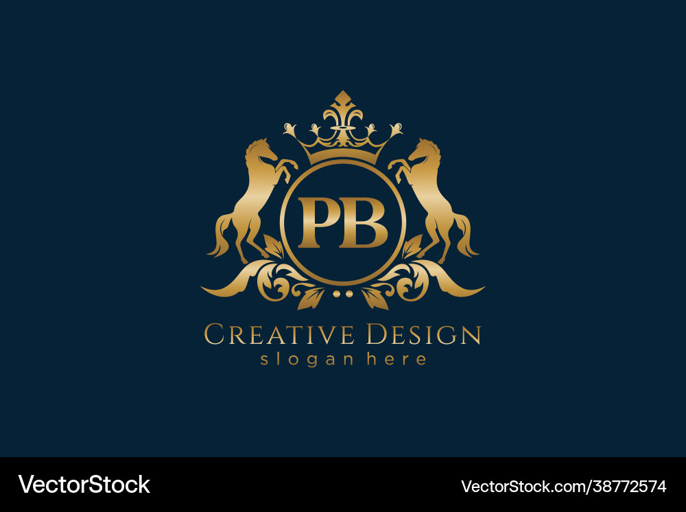 Initial pb retro golden crest with circle and two Initial pb retro golden crest with circle and two vector image