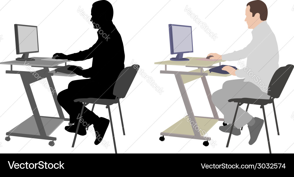 Man Using Computer at Desk vector image