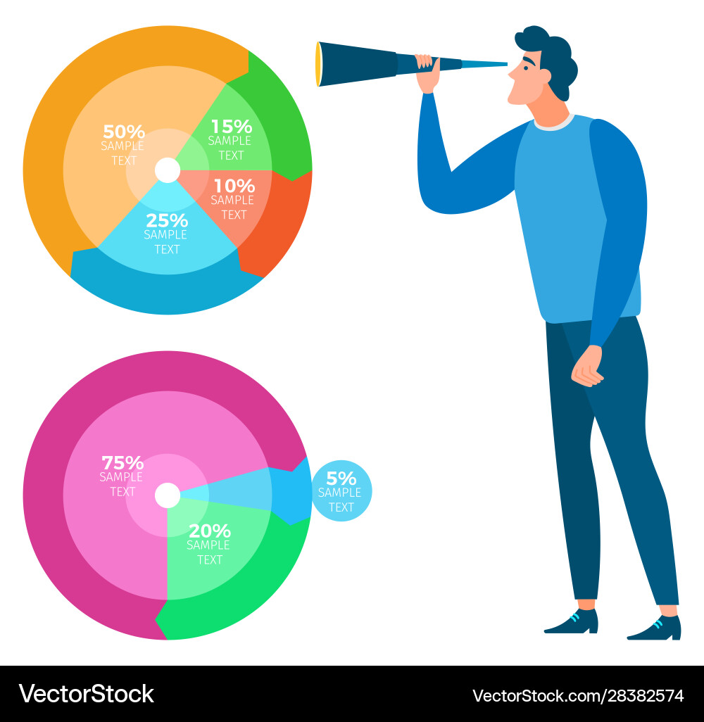 Man with charts and icons analysis statistics Man with charts and icons analysis statistics vector image