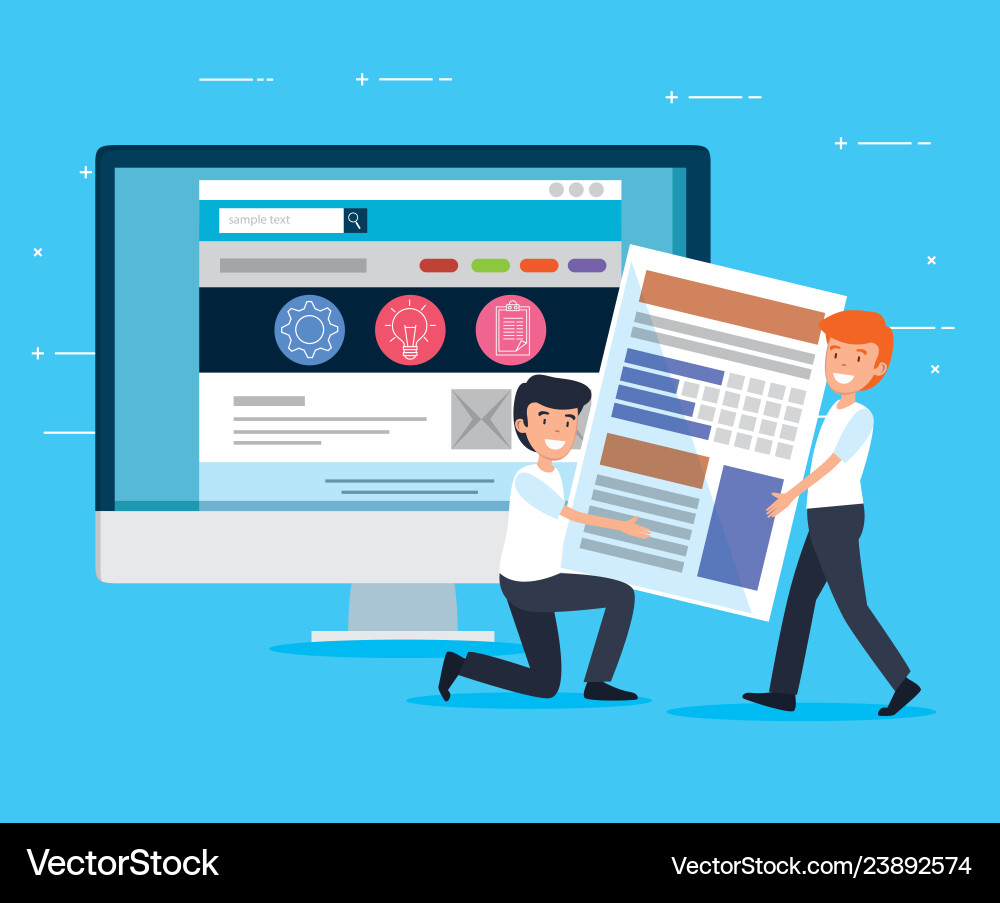 Men with office document and computer website Men with office document and computer website vector image