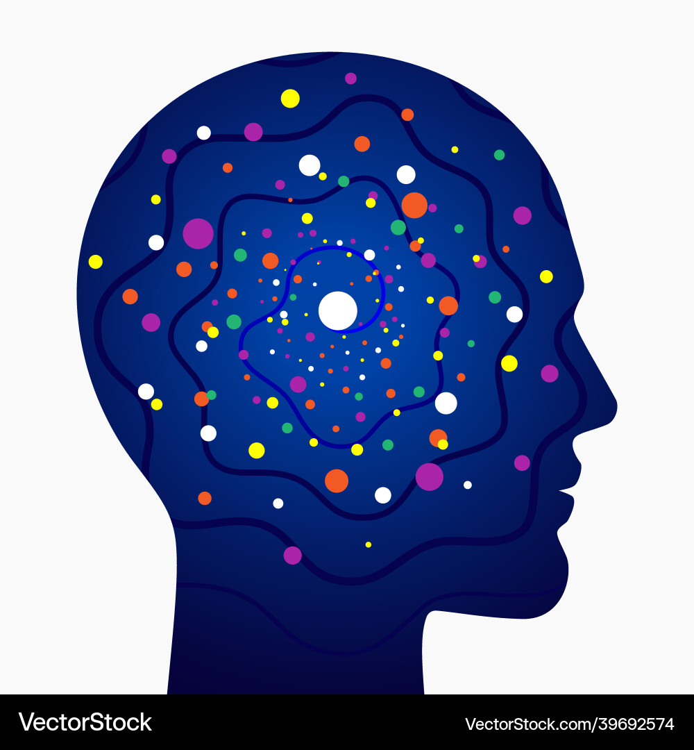 Neural network colorful synapses in human head Vector Image
